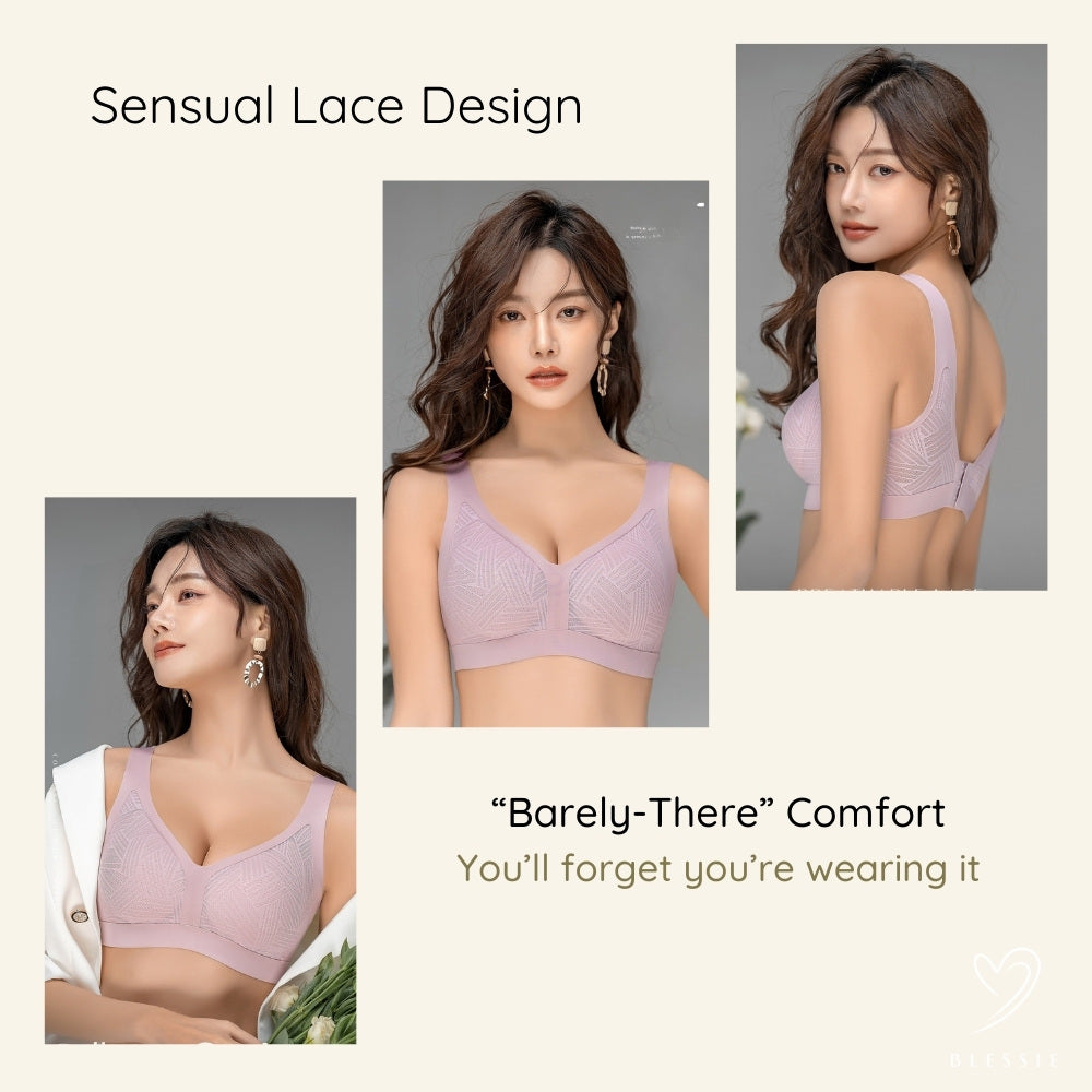 Lace-Illusion Soft Mesh Wireless Bra - Vest-Style Seamless Support