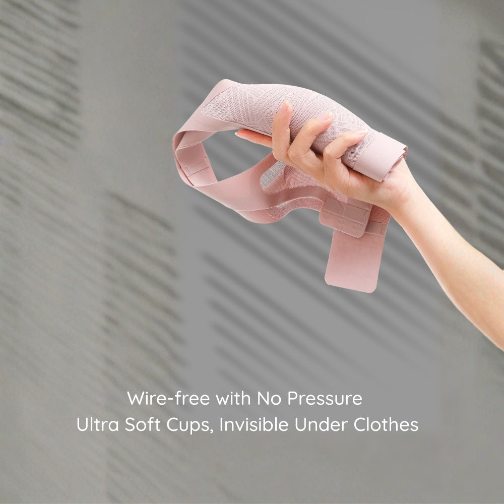 Hand rolling up Lace-Illusion Soft Mesh Wireless Bra with text about the softness of this bra