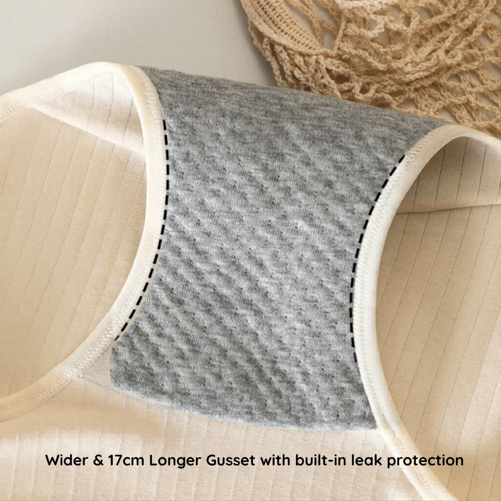 Close up to longer gusset of Women’s Leak-Proof Absorbent Underwear – High Waisted Postpartum Incontinence Panties