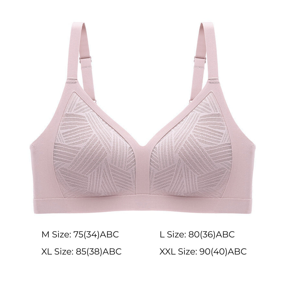 Lace-Illusion Soft Mesh Wireless Bra - Adjustable Straps Seamless Support