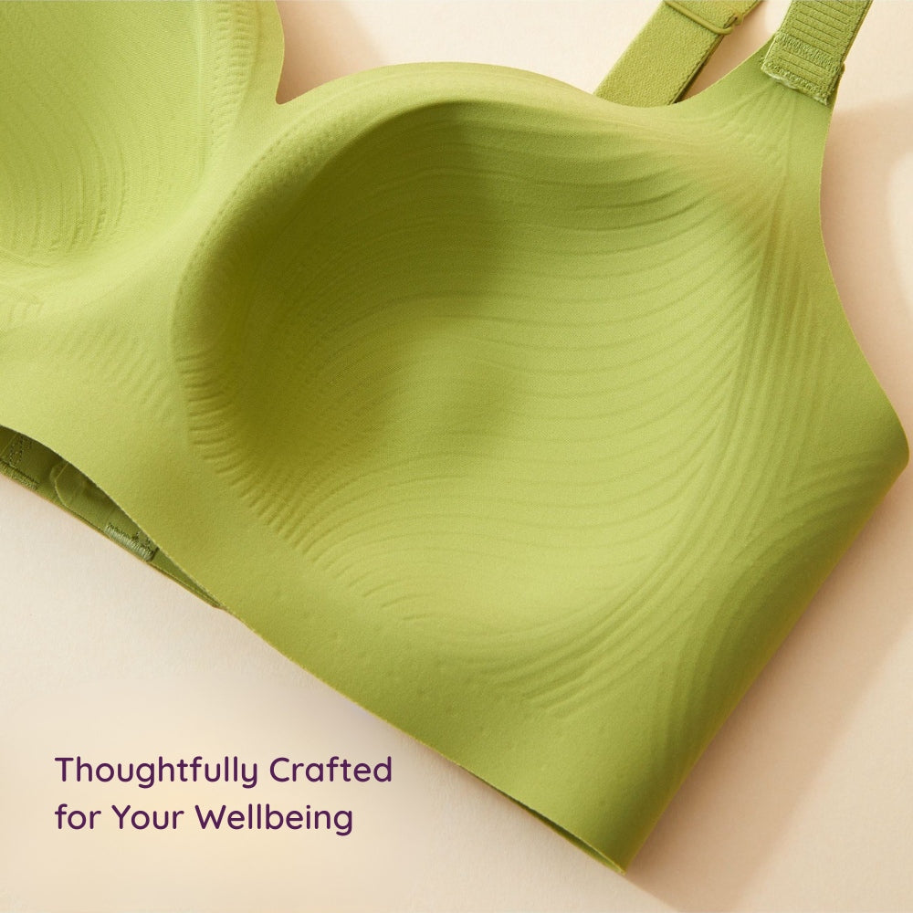 Air-Fit Wavy Moulded Wireless Bra with text 'Thoughtfully Crafted for Your Wellbeing'.