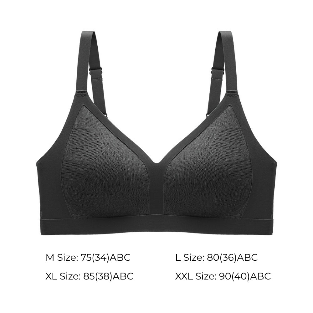 Lace-Illusion Soft Mesh Wireless Bra - Mystic black color