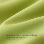Close-up to high elastic fabric of green Air-Fit Wavy Moulded Wireless Bra, describing its properties