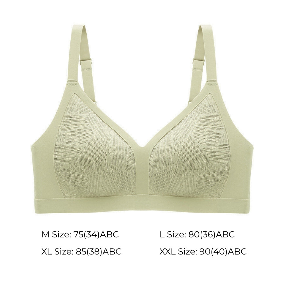 Lace-Illusion Soft Mesh Wireless Bra - Adjustable Straps Seamless Support
