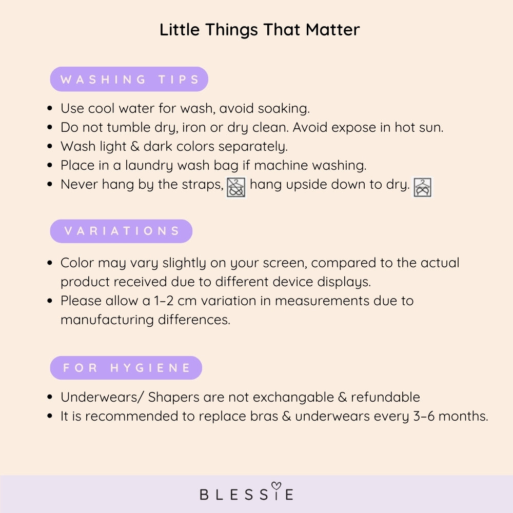 Washing tips and product information from Blessie on a beige background