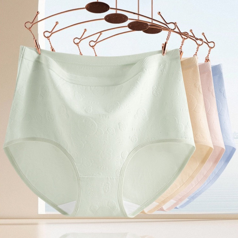 Embossed Bear High Waist Brief-  Extended Size Pure Cotton Antibacterial
