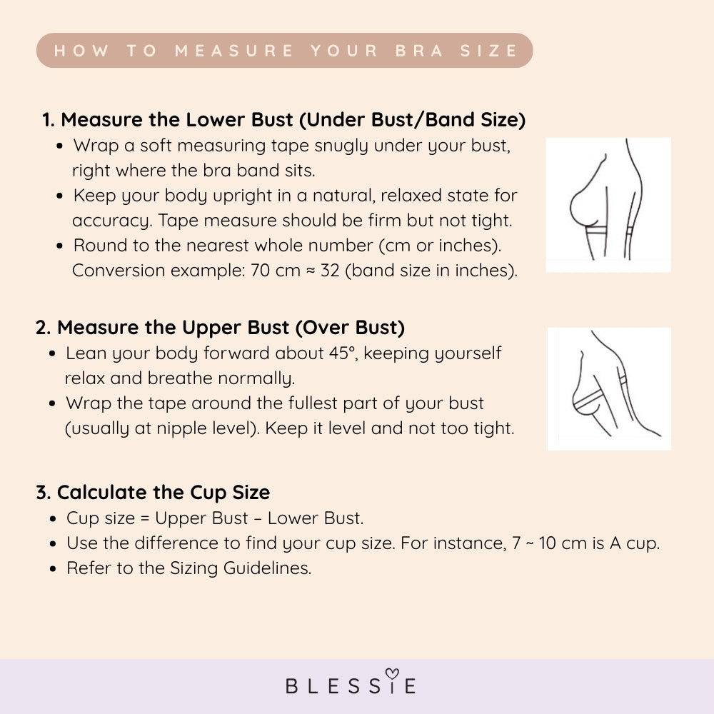 Instructions on how to measure bra size with illustrations and text  