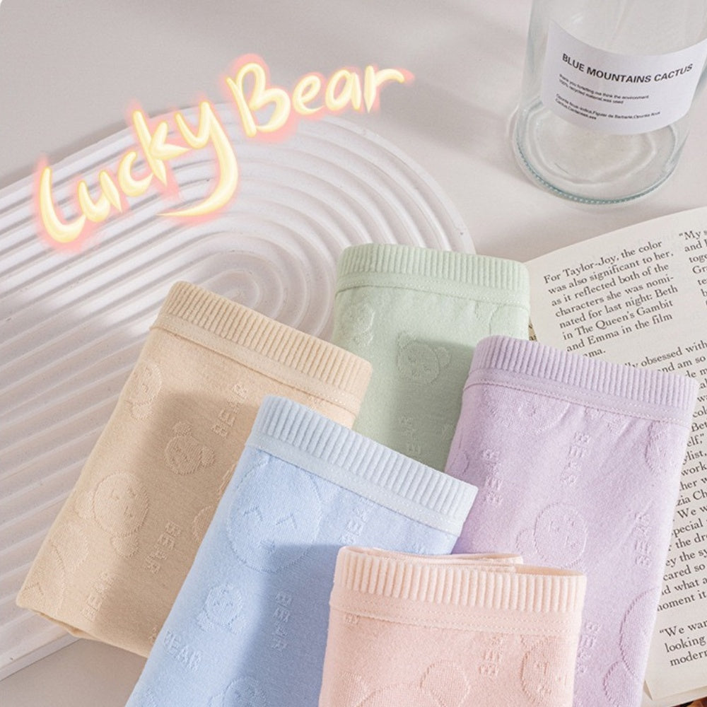 Embossed Bear High Waist Brief-  Extended Size Pure Cotton Antibacterial