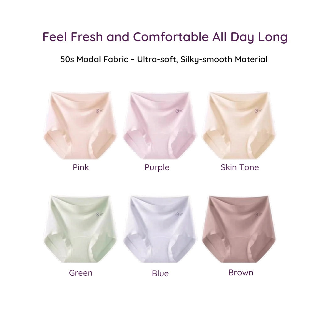 Various colors options of Smart Hygiene Modal Brief - with text describing comfort and silky smooth Modal material quality.