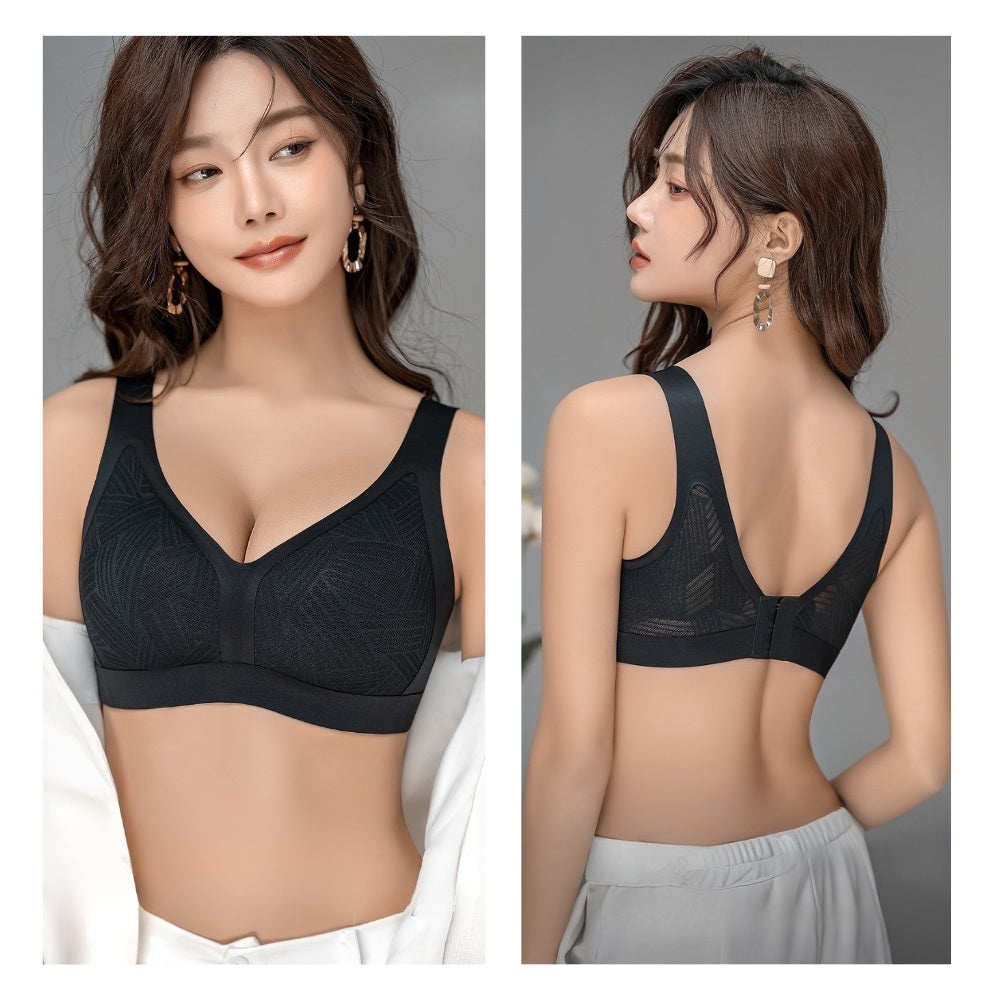 Lace-Illusion Soft Mesh Wireless Bra - Vest-Style Seamless Support