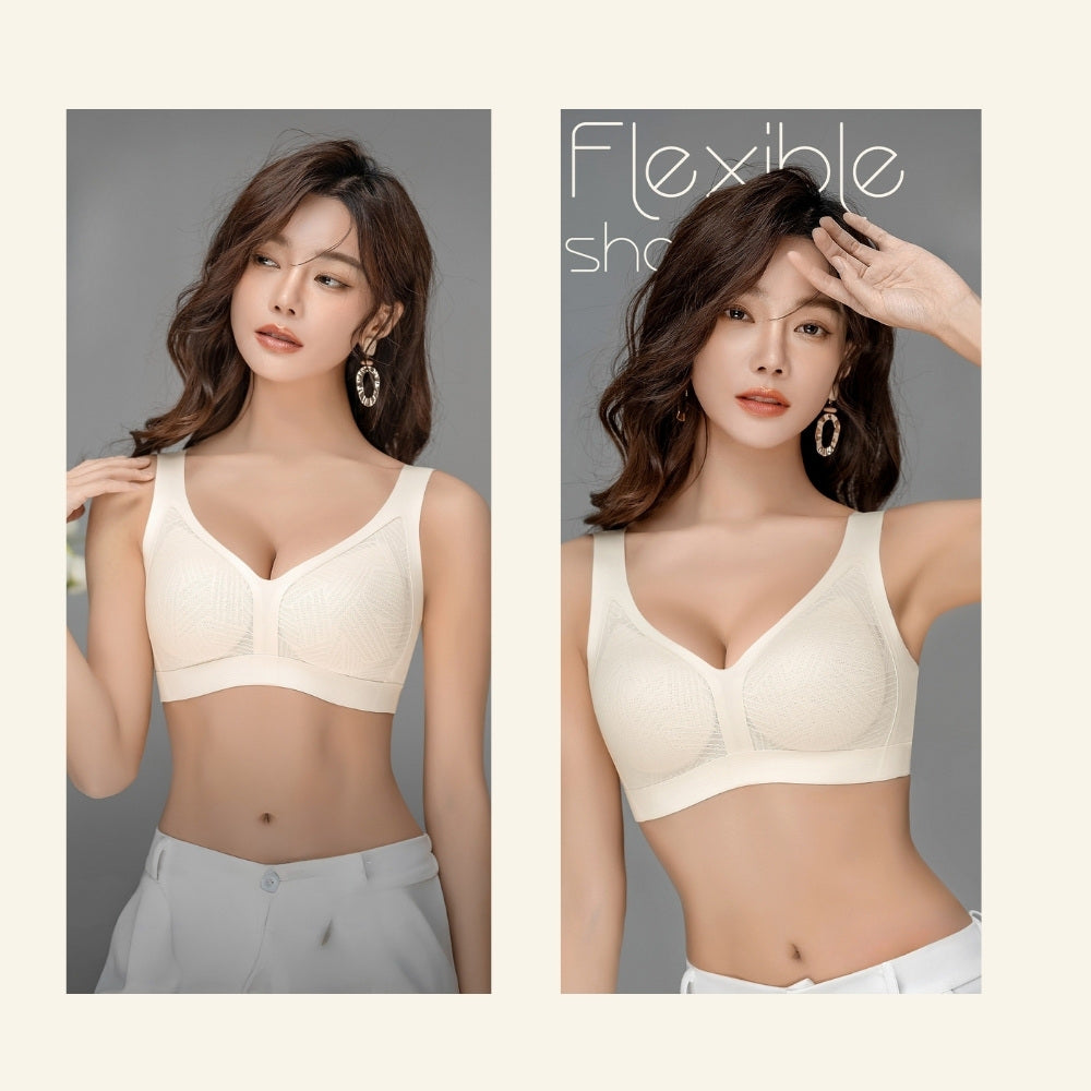Lace-Illusion Soft Mesh Wireless Bra - Vest-Style Seamless Support