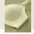 Close up to sensual design of Lace-Illusion Soft Mesh Wireless Bra 