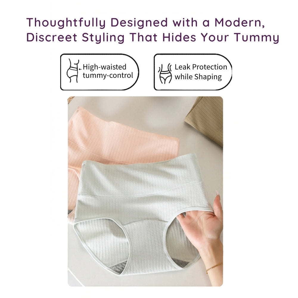 A hand holding a pair of light blue Women’s Leak-Proof Absorbent Underwear – High Waisted Postpartum Incontinence Panties