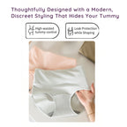 A hand holding a pair of light blue Women’s Leak-Proof Absorbent Underwear – High Waisted Postpartum Incontinence Panties