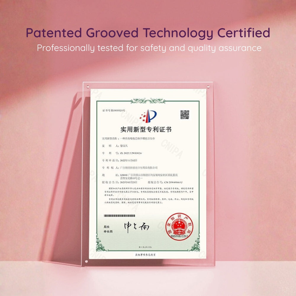 Patented certificate in frame on a peach pink background