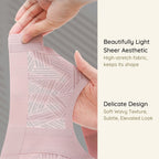 Light sheer fabric of Blessie Lace-Illusion Soft Mesh Wireless Bra, with a wavy texture held by hands, on a neutral background.