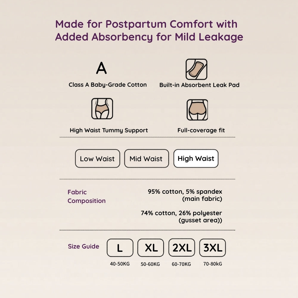 Women’s Leak-Proof Absorbent Brief – High Waisted Postpartum Incontinence Underwear