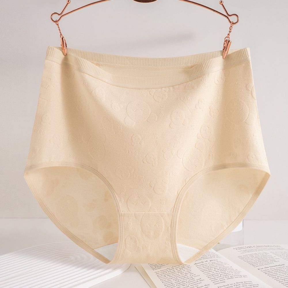 Embossed Bear High Waist Brief-  Extended Size Pure Cotton Antibacterial