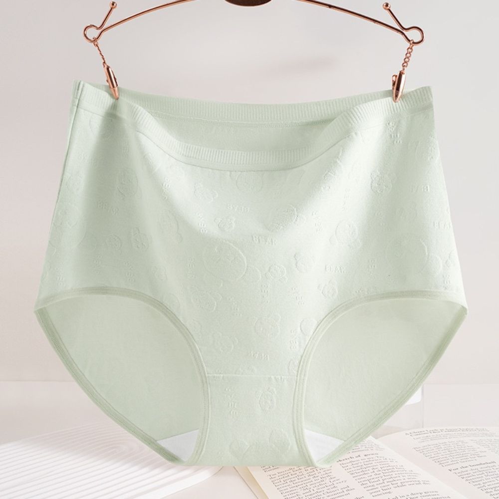 Embossed Bear High Waist Brief-  Extended Size Pure Cotton Antibacterial