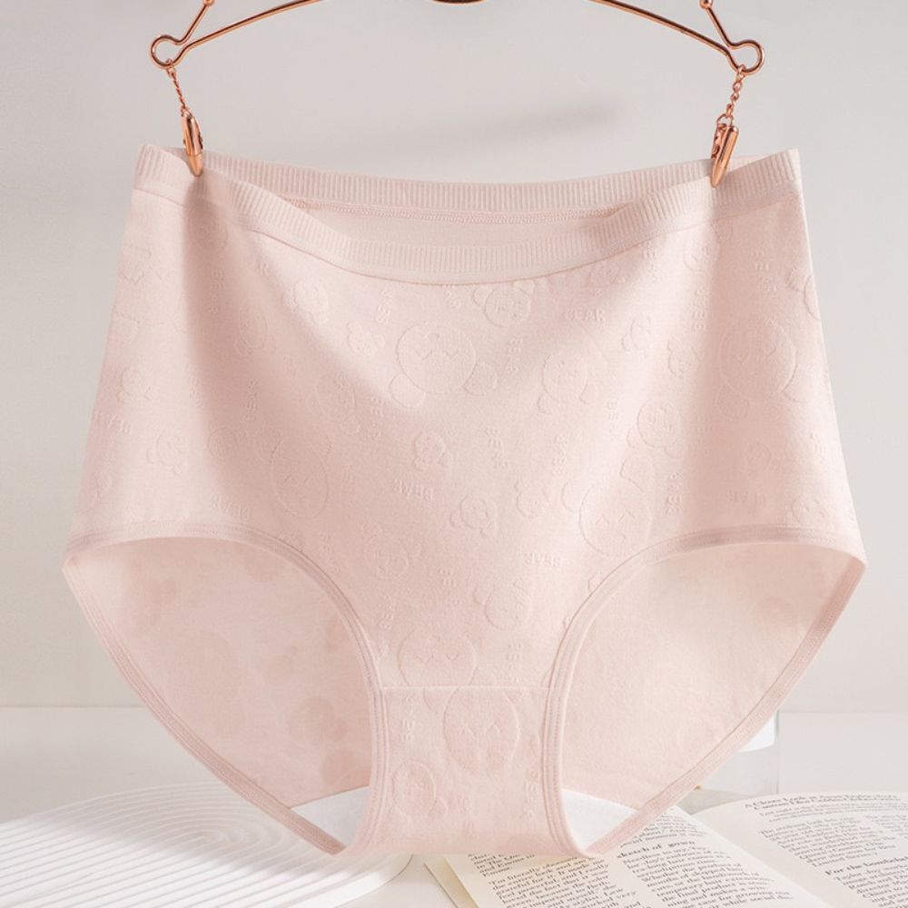 Embossed Bear High Waist Brief-  Extended Size Pure Cotton Antibacterial
