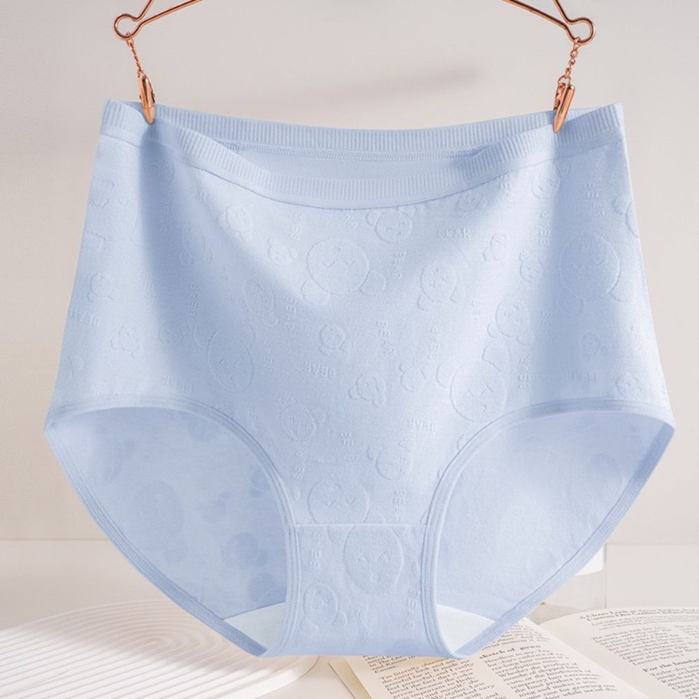 Embossed Bear High Waist Brief-  Extended Size Pure Cotton Antibacterial