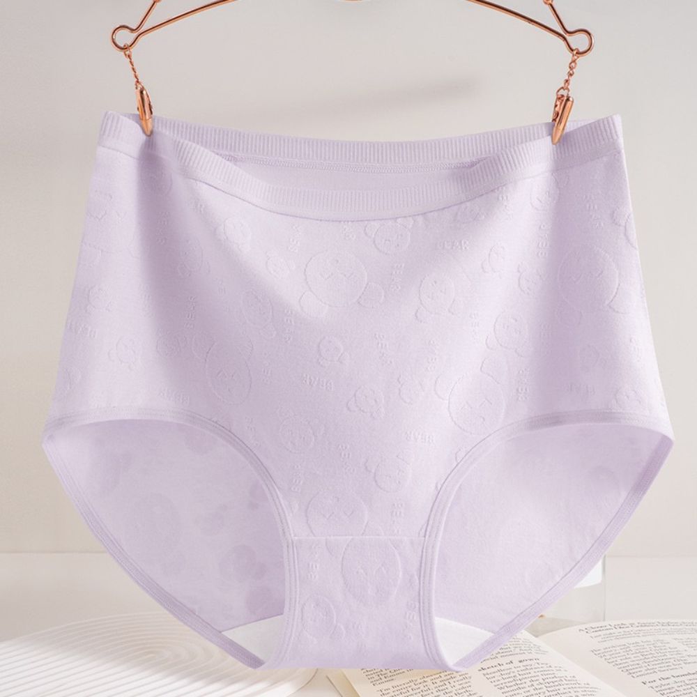 Embossed Bear High Waist Brief-  Extended Size Pure Cotton Antibacterial