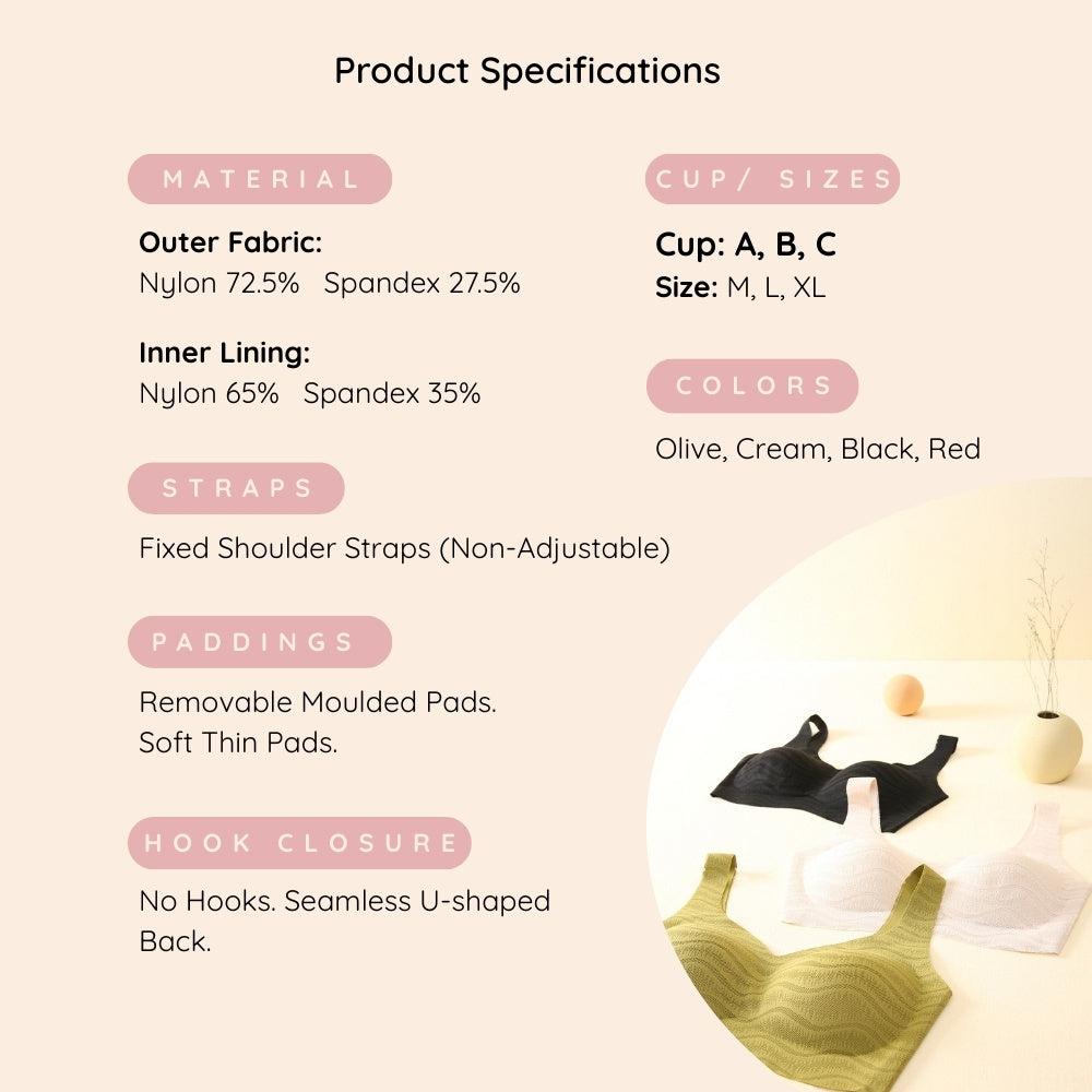 BareComfort Wireless Lounge Bra – Seamless Vest-Style Small Wave Design