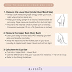 Instructions on how to measure Blessie bra size with illustrations and text on a beige background