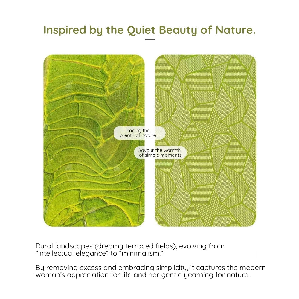 Dreamy Terraced Fields Lace Wireless Bra design oconcept - Two green textured cards with patterns inspired by nature