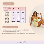 Blessie sizing chart for women's Lace-Illusion Soft Mesh Wireless Bra with a model wearing the product.